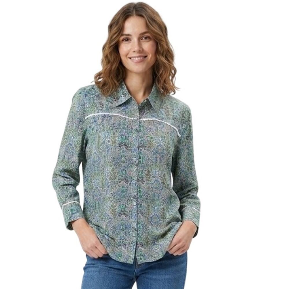 I E Relaxed Long Sleeve Shirt Floral  Cottagecore Paisley Plus Size 2XL